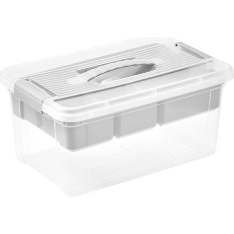 keeeper Scatola organizer, 9 l, Manico comodo, Clip pratiche, Inserto estraibile, Scatola di stoccaggio, 23 x 35 x 17 cm, henri, Grigio Nordico (Grigio) (1/5)