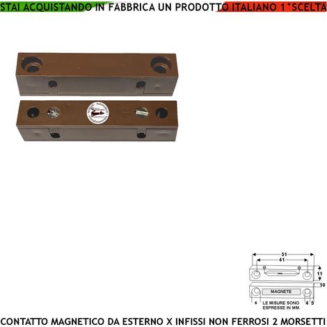 Rilevatore Magnetico da Esterno Allarme Infissi Non Ferrosi Contatto Reed Sensibilità Magnetica 13 mm Tensione Transito Max 30 V 0,5 A Carico Resistivo Uscita NC 2 Morsetti Cover ABS Marrone IP40 (1/2)