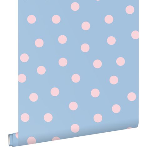 papier peint à motif de petits points bleu et rose  - ESTAhome