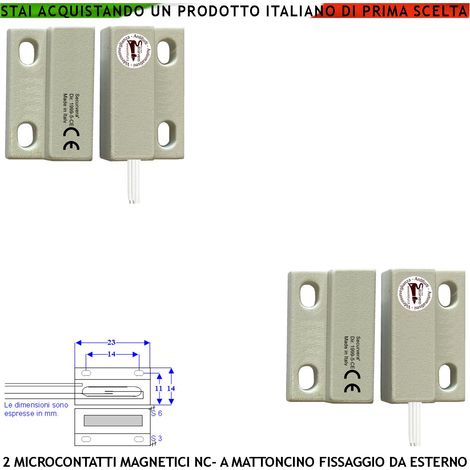 Sensore Magnetico NC Micro 2 Pezzi Bianco Allarme Infissi No Ferro Tensione Max 100 V Corrente 1 A Contenitori con Fori di Fissaggio Reed in Ampolla Sottovuoto Sensibilità Magnetica 10 mm IP65 4 Fili (1/2)