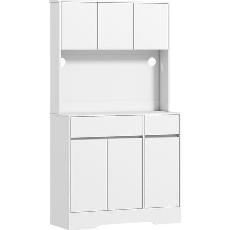 Credenza da Cucina Moderna 100x38x180 cm con 4 Armadietti 2 Cassetti e Ripiani Regolabili Bianco (1/5)
