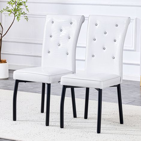 Lot de 2 chaises de salle à manger, 42x61,5x101 cm, chaises de cuisine et salon design rétro chic, en similicuir effet crocodile, Blanc (1/5)