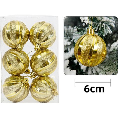 Boule De Noël - 60 mm - En Plastique Incassable - Or Brillant - Pour Arbre De Noël - Lot De 6 (1/2)