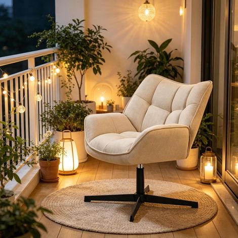 Sillón giratorio 67x68x80.5 cm beige en lino y metal con diseño ergonómico (1/3)