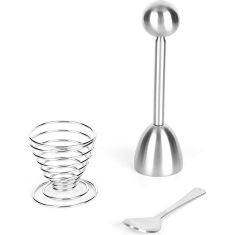 Ensemble coupe-œufs et couvercle en acier inoxydable, ustensiles de cuisine avec ouvre-coquille, support à œuf et cuillère. (1/5)