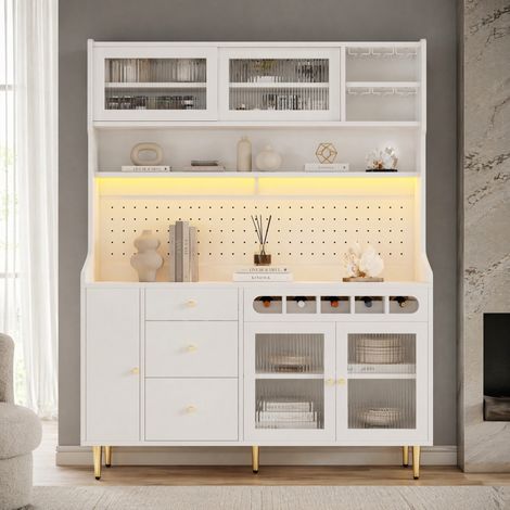 Mobile cucina alto 145 x 39 x 171 cm con LED, ripiani regolabili, bianco DESVIAE (1/5)