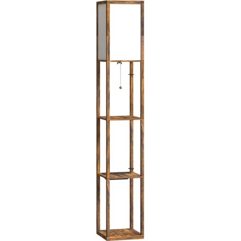 Floor Lamp with Shelves, 4 Layer Standing Lamp with USB Ports, 3 Colour Temperature, Rustic Brown