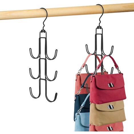 Juego de 2 perchas para bolsos - Organizador de bolsos de metal - Soporte para mochilas - Organizadores y almacenamiento - Negro (1/5)