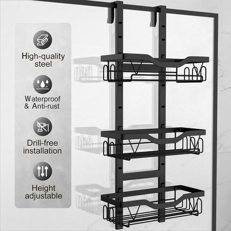 Etagere Douche à Suspendre, Rangement Douche sans Percage Aver 3 PCS Réglable Panier à Suspendre pour Le Gel et Le Shampooing (Noir - 3 Couches)