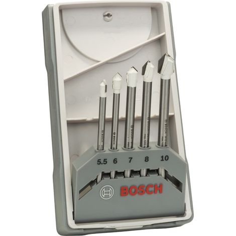 Bosch Accessories 2608587170 Punta per vetro e piastrelle 5 parti 5.5 mm, 6 mm, 7 mm, 8 mm, 10 mm Alberino cilindrico 1