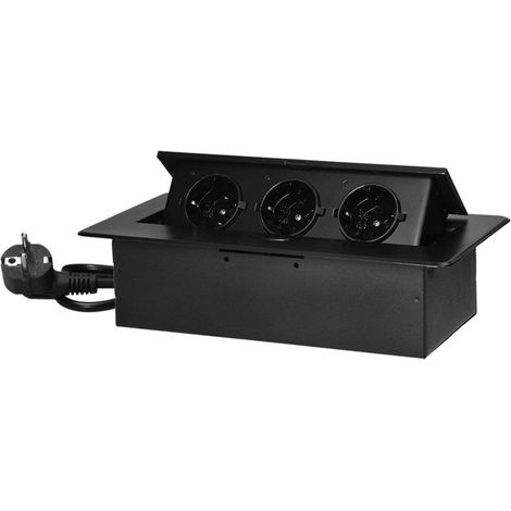 CYRILL – Presa da incasso, Presa retrattile a 3 vie, Presa completa, Alluminio stampato ad iniezione, Apertura discreta, Presa con cavo da 1,5 m, Nero (1/5)