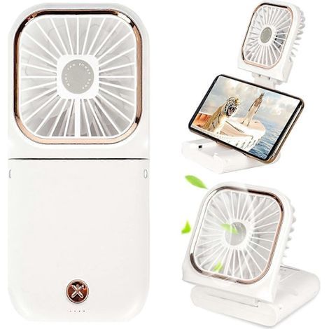 Mini ventilateur portable, petit ventilateur à piles 5 en 1 avec batterie externe rechargeable USB, blanc-AquaForge (1/5)