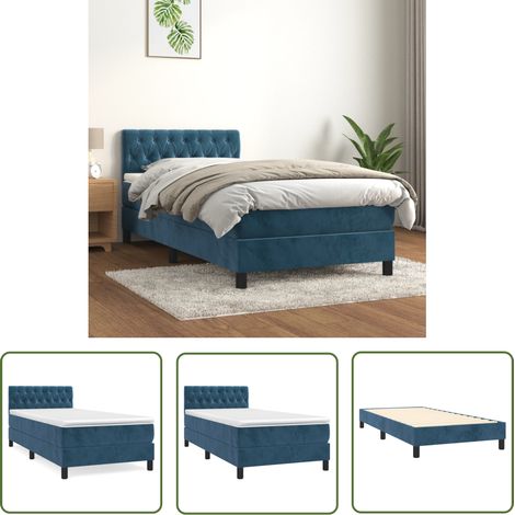The Living Store Boxspringbett mit Matratze Dunkelblau 90x190 cm Samt - Boxspringbett - Samtbett - Doppelbett - Schlafsofa - Dunkelblaues Bett (1/5)