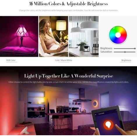 Ampoule Intelligente LED 7W,Lumière Télécommande de WiFi Sans Fil Dimmable Éclairage Lampe RVB Fonctionne avec ECHO/IFTTT (1/4)