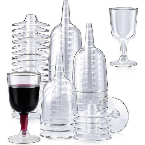 Lot de 50 verres à vin en plastique transparent, recyclables et réutilisables, pour champagne, dessert et bière. (1/5)