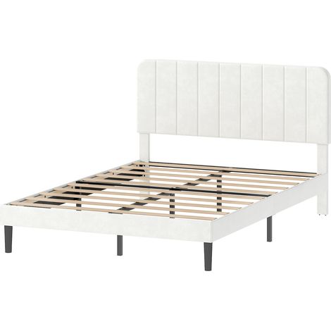 Levede Double Bed Frame Upholstered Platform Bedframe Adjustable Headboard White