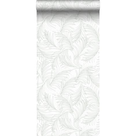 papier peint plumes vert grisé et blanc - Sanders & Sanders (1/5)