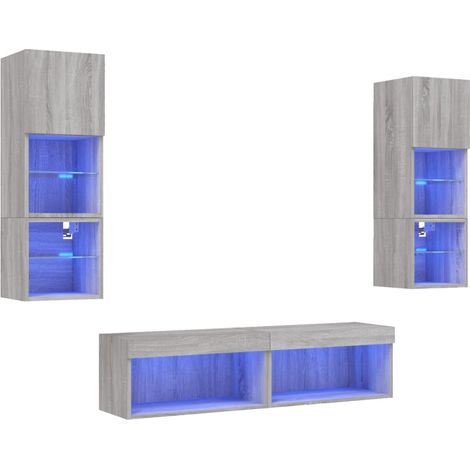 Maison Exclusive - 6-tlg. Wohnwand mit LED-Beleuchtung Grau Sonom