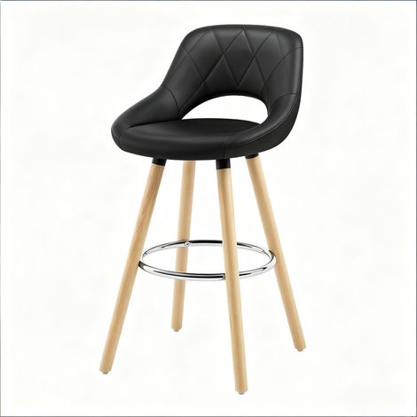 Barhocker mit Rückenlehne Ergonomischer Sitz aus Kunstleder und Holz Schwarz (1/5)