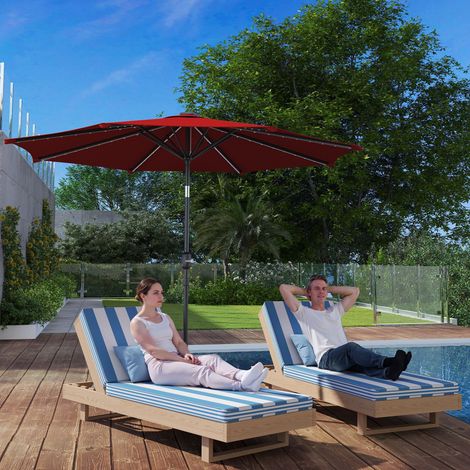 Gartenschirm Ø292x252 cm mit Solar-LED-Beleuchtung, verstellbarer Neigung und Kurbel für Terrasse und Balkon, Burgunderrot