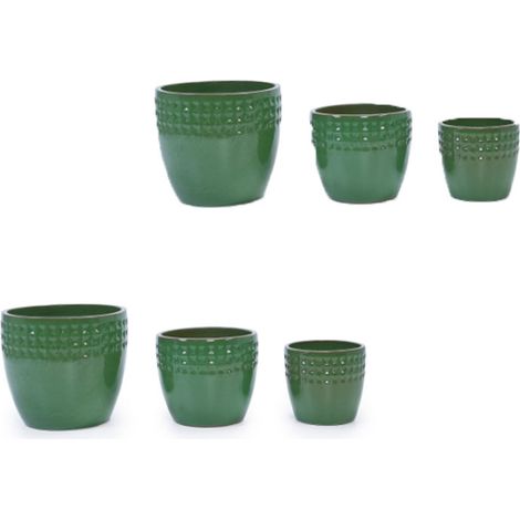 6er-Set teiliges handgemachtes Keramikpflanztopf-Set (Ø 38,1/30,5/22,9 cm), grünes Rautenmuster, ideal für Orchideen/Sukkulenten, Innen/Außen, Fensterbänke/Bücherregale, atmungsaktive Tonware.
