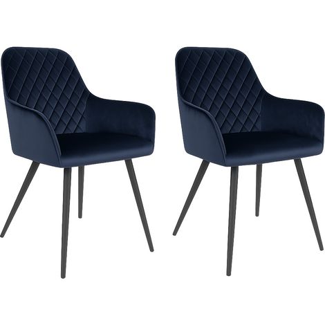 Lot de 2 fauteuils de salle à manger KARU – Velours et pieds métal noir-Bleu foncé (1/5)