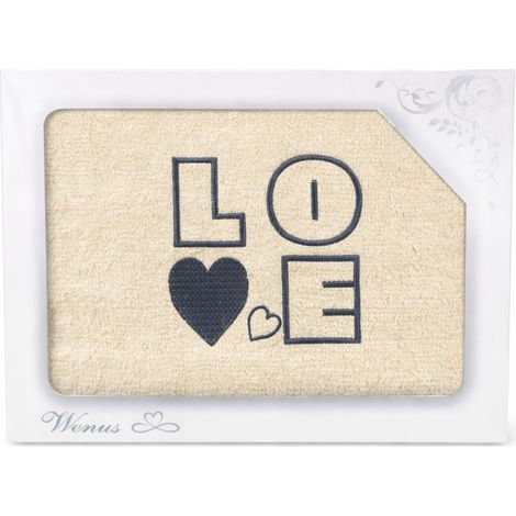 Serviette en coton crème brodée du mot « love », coffret cadeau (1/5)