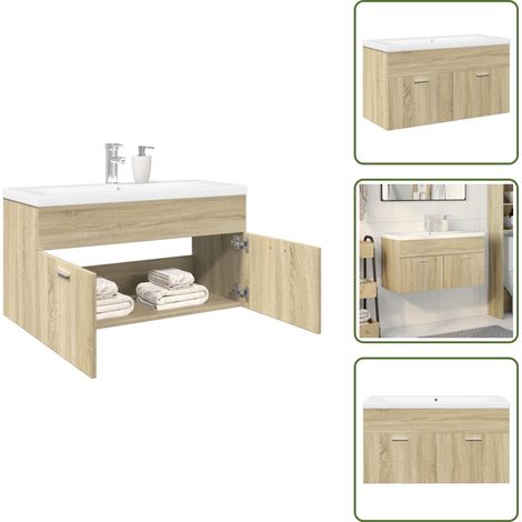 The Living Store Mueble de baño con lavabo integrado roble Sonoma - Lavabo empotrado