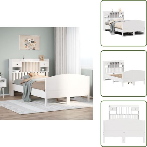vidaXL Lit bibliothèque sans matelas blanc 135x190 cm bois pin massif