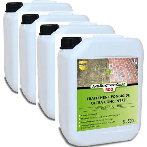 Guard Industrie – Fongicide hydrofuge concentré 20L – Anti dépôt vert 2 en 1 – Traitement rapide en 2h – Pour toiture, façade et sol