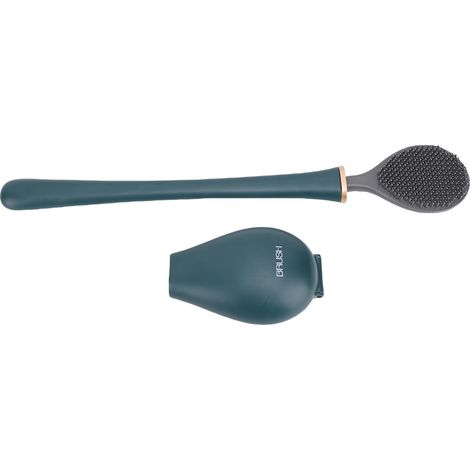 Brosse toilettes et support mural pour salle de bain, kit nettoyage WC à poils souples TPR bleu vert (1/5)