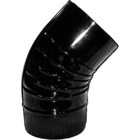 Gomito per stufa in vetroresina nera, 130 mm, 45°.