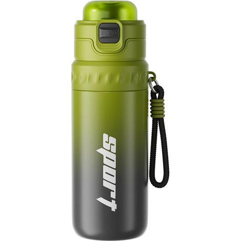 Gourde isotherme 630ml avec paille - Tasse à café voyage réutilisable, gobelet sport pour boissons chaudes et froides, bouteille d'eau outdoor dégradé noir-vert (1/2)