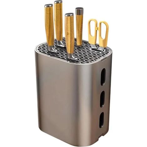Porte-couteaux de cuisine multifonctionnel - Aluminium et PP - Antirouille - Rangement ventilé pour couteaux et accessoires-Gris (1/5)