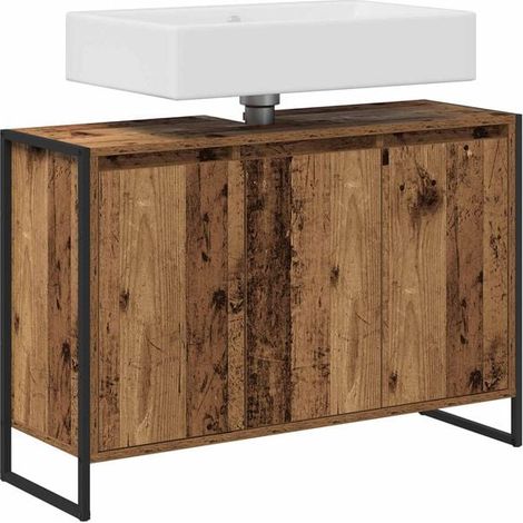 Meuble de Salle de Bain en Bois Massif Style Vintage, 90x30x60 cm, Armoire de Toilette avec Évier Intégré, Design Rustique Chaud pour Salle d'Eau Moderne (1/5)