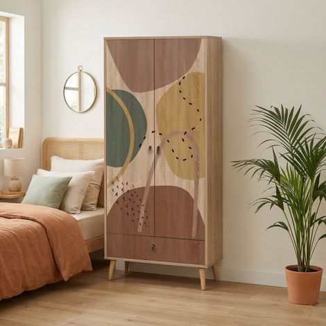 Dmora - Armario 2 puertas Kurma, Muebles de dormitorio, Vestidor, Armario de ropa, 80x45h190 cm, Multicolor, con embalaje reforzado (1/5)