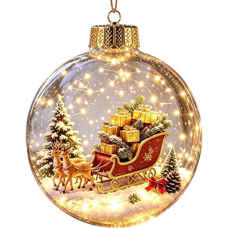 Boule de Noël en cristal acrylique transparent, décoration lumineuse suspendue en forme de lapin endormi, style américain, pendentif pour sapin de Noël avec animaux de compagnie. (1/5)