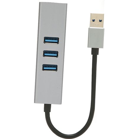 Hub USB 3.0 4 Ports Multiprise USB 3.0 à 5 Gbps avec Adaptateur Réseau RJ45, Station d'Accueil Plug and Play Argent Gris (1/5)