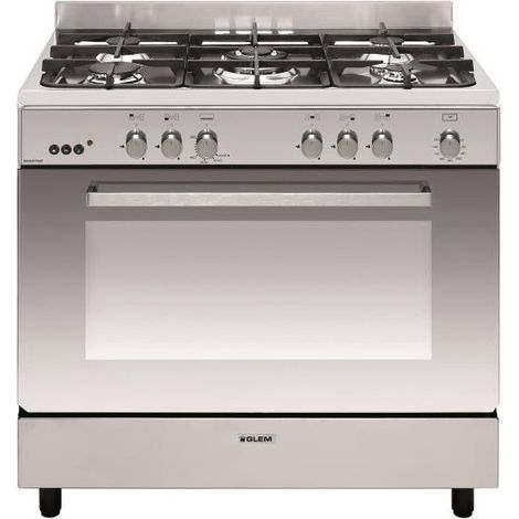 Glemgas – Piano de cuisson gaz 90 cm inox – 5 foyers – 3 modes de cuisson – Nettoyage catalytique – Volume 109 L – GE960CMIX2
