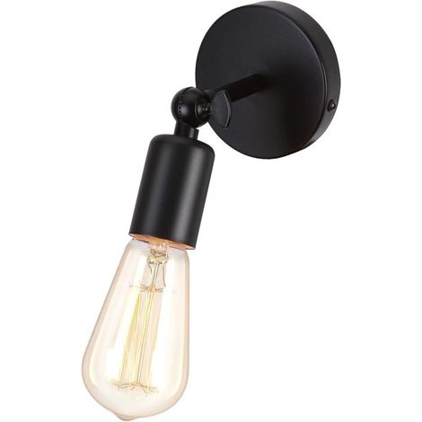 Aplique de pared industrial vintage, lámpara de pared de metal E27, luz de techo para interiores, iluminación ajustable a 240° para dormitorio, cocina y salón (bombilla no incluida, negra) (1/4)