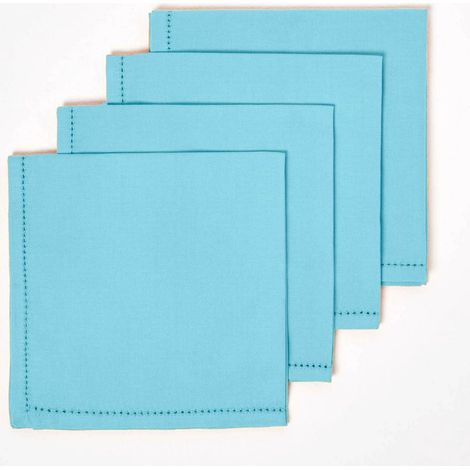 HOMESCAPES Lot de 4 serviettes de table en coton, Bleu