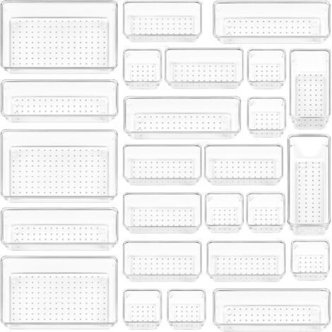 Vtopmart Lot de 25 Organisateurs de Tiroir – 4 Tailles, Rangement Tiroir en Plastique Transparent – Parfait pour Salle de Bain, Coiffeuse, Bureau, Cuisine, Outils et Maquillage (1/5)
