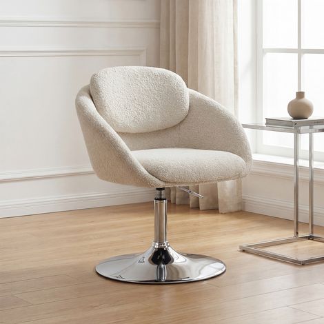 Wahson Fauteuil de Salon Moderne en Chenille, Chaise Coiffeuse Design Confortable avec Base Ronde Chromée Chaise Scandinave d'Appoint de Chambre, Beige (1/5)