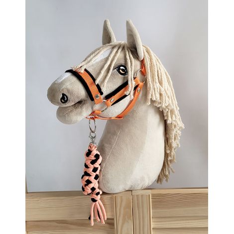 Hobby Horse Set: A3 Halfter mit schwarzem Fell + Seilleine - Schwarz und Orange (1/5)