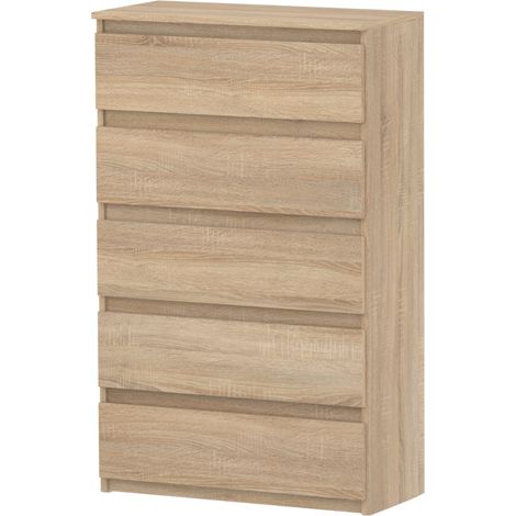 Commode enfant 70 cm – Chêne sonoma – 5 tiroirs – Panneau laminé résistant aux rayures – Ouverture sans poignées (1/5)