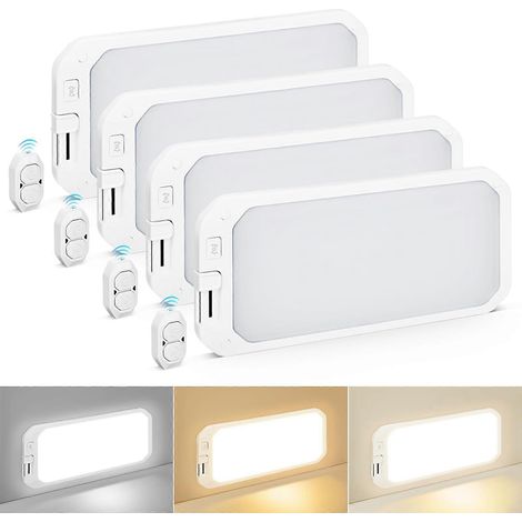 Lot de 4 plafonniers LED 12 V pour camping-car, avec télécommande, température de couleur réglable de 3000 à 6500 K, 9 niveaux d'intensité, pour caravanes, remorques et bateaux.