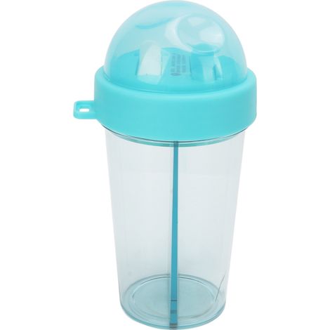 Auslaufsichere und tragbare Doppelstrohhalm-Wasserflasche mit Aufkleber, ideal für Camping, Sport und Joggen (blau). (1/5)