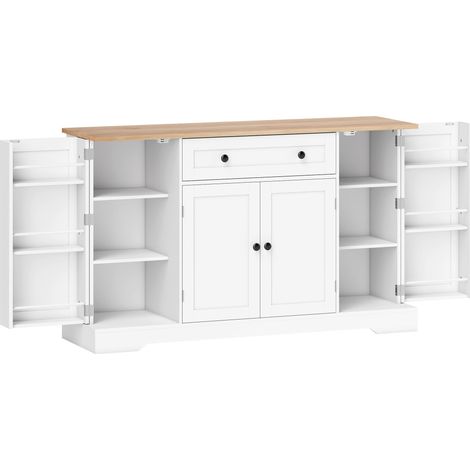 Buffet Cuisine Jodokus Rangement Élégant Épices Vaisselle Blanc Bois 138 cm
