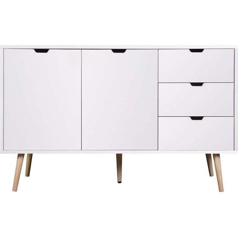 Mueble aparador Md-Tiano 2 puertas, 3 cajones acabado blanco, 120cm(ancho) 75cm(altura) 39cm(fondo) (1/4)