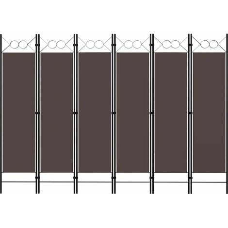 Paravent de séparation 6 panneaux pliable en tissu et fer marron 240 x 180 cm - PANGIVO (1/5)